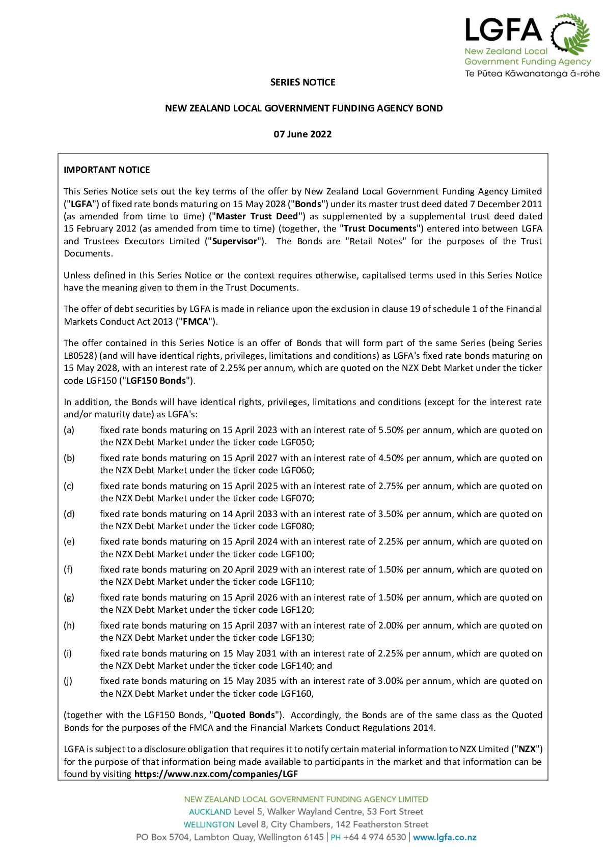 LGFA Series Notice  15 May 28 - Tender 90