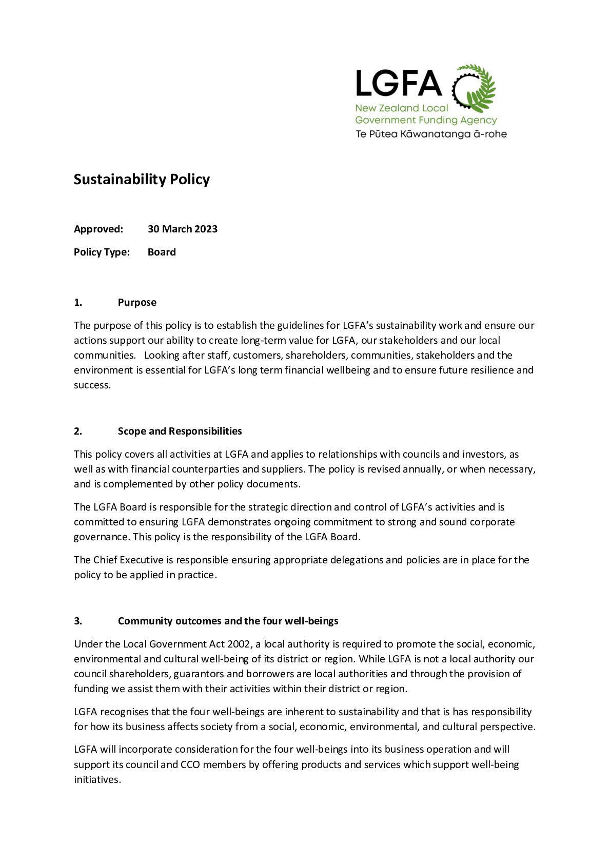 LGFA Sustainability Policy 30 March 2023