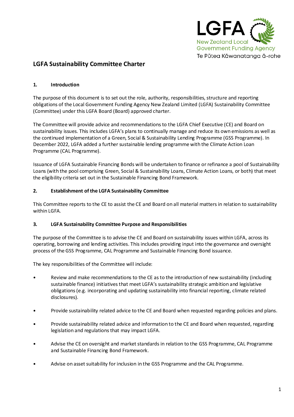 LGFA Sustainability Committee Charter FINAL