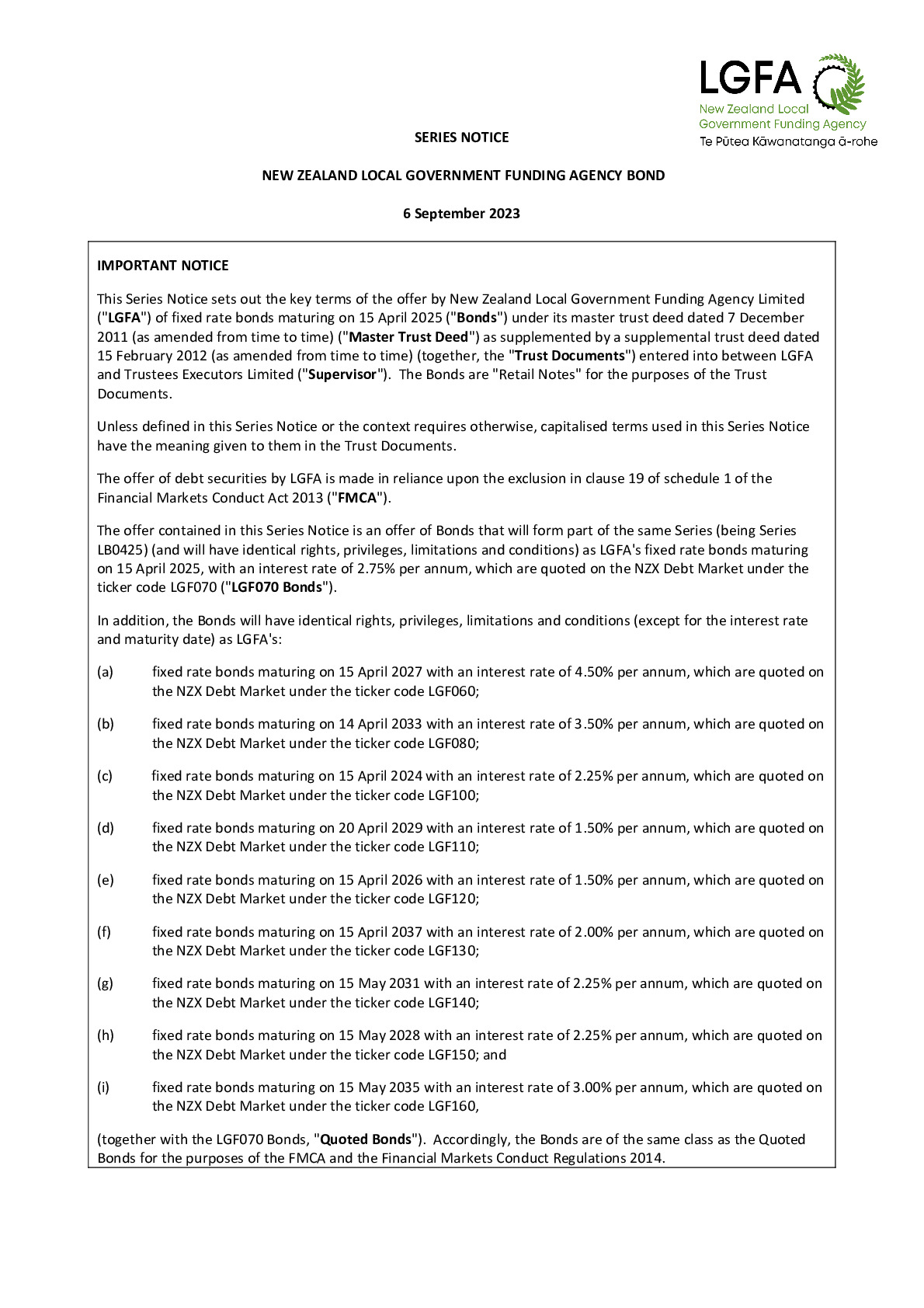 [Final Version] Series Notice 2025s - LGFA September 2023 Bond Syndication v.2_0