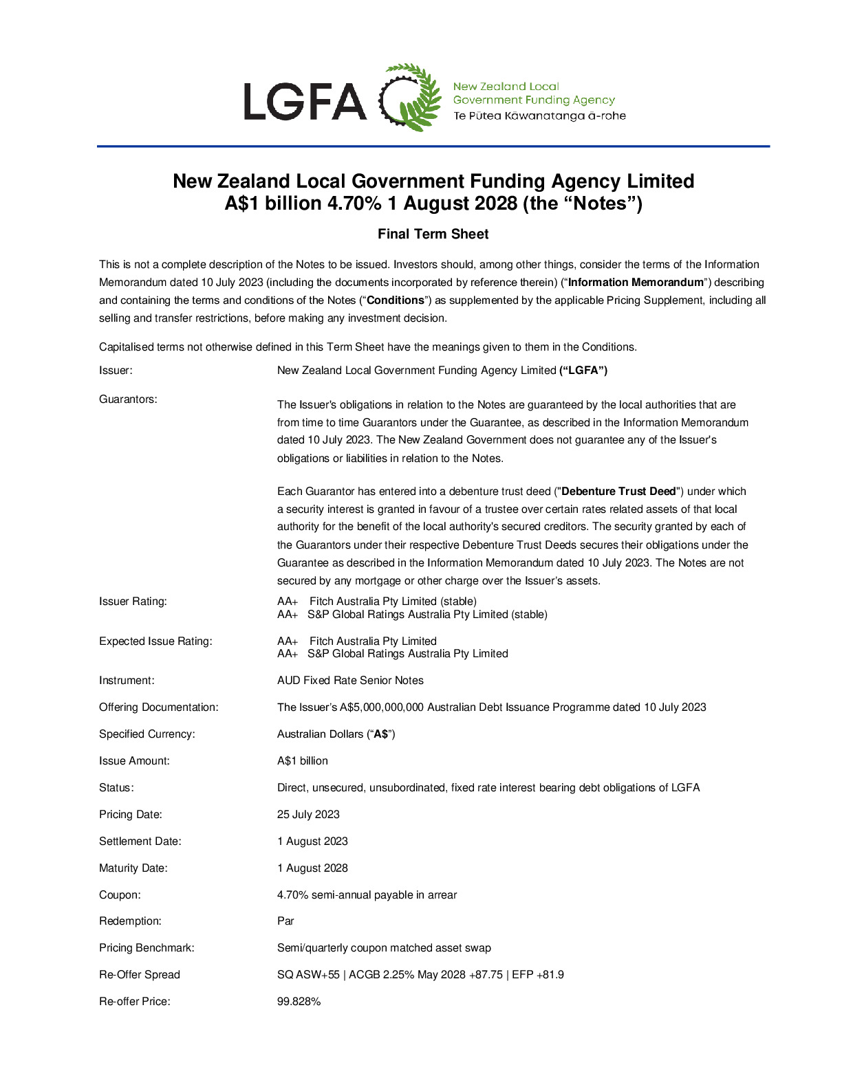 LGFA August 2028 - Final Investor Termsheet (25-Jul-23)