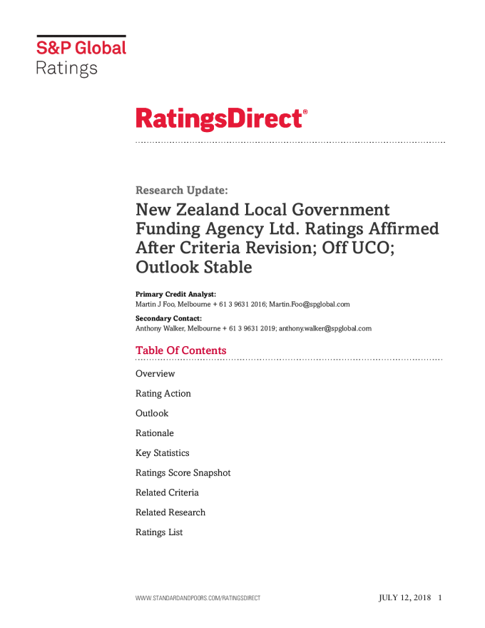 New Zealand Local Government Funding Agency Ltd. Ratings Affirmed After Criteria Revision; Off UCO; Outlook Stable.pdf