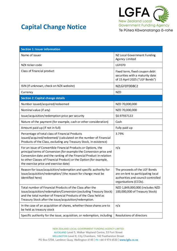 NZX Capital Change Notice  15 April 2025 - Tender 91.pdf