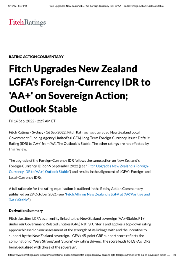 Fitch Upgrades New Zealand LGFA's Foreign-Currency IDR to 'AA+' on Sovereign Action; Outlook Stable.pdf