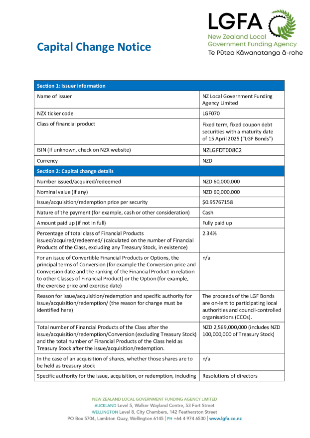 NZX Capital Change Notice 15 April 2025 - Tender 100.pdf